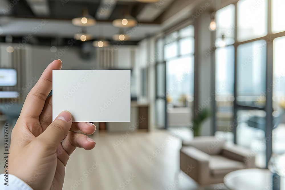 A person holding a business card in their hand, displaying a blank design on a white background. Mockup template for design print A person holding a business card in their hand, displaying a blank design on a white background. Mockup template for design print