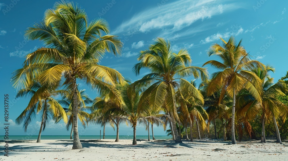 Obraz premium Tropical beach and palm trees, palm trees framing, Copy space on sky background 