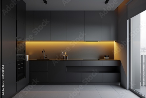 A minimalist kitchen with a monochromatic color scheme  hidden appliances  and a streamlined design.