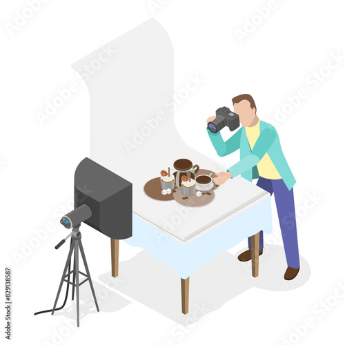 3D Isometric Flat Vector Illustration of Photo Studio, Photographing Models During Photo Session. Item 3