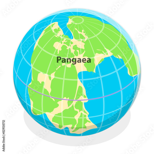 3D Isometric Flat Vector Illustration of Paleozoic And Mesozoic Eras, Continental Drift. Item 4