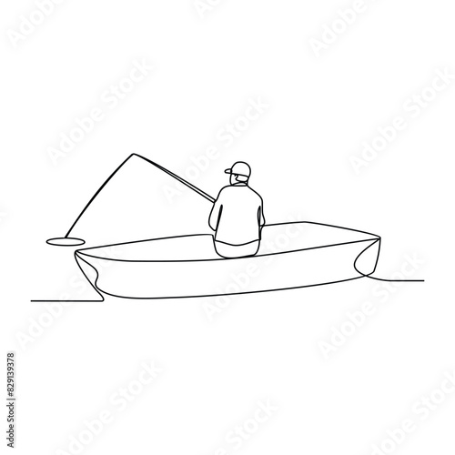 One continuous line drawing of people do fishing  vector illustration. Fishing, a timeless pursuit where patience and skill intertwine. Cast your line into tranquil waters, awaiting the telltale tug.