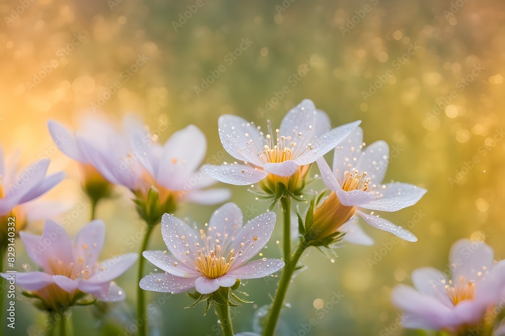 A bunch of white flowers with a few drops of water on them A bunch of white flowers with a few drops of water on them