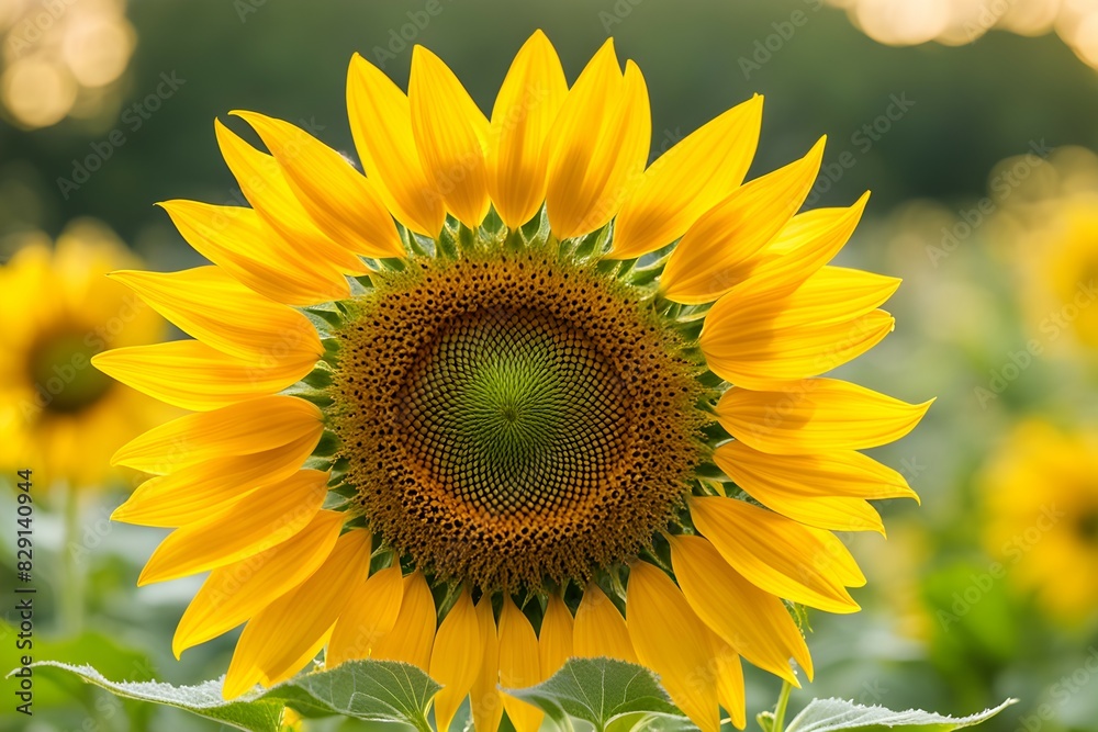 A close up of a yellow sunflower with a green center A close up of a yellow sunflower with a green center