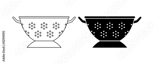 side view colander icon set isolated on white background