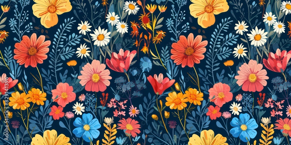 Obraz premium Seamless pattern of wildflowers 