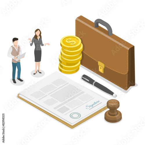 3D Isometric Flat Illustration of Funding, Grants And Incentives, Government Finance. Item 1