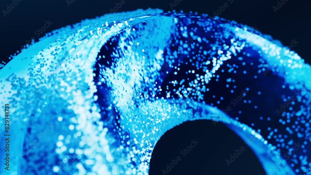 Glass geometry and flowing particles, 3d rendering.