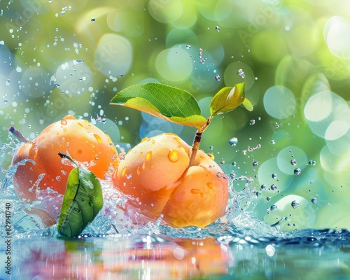 Photo of a fresh nectarine with water splash