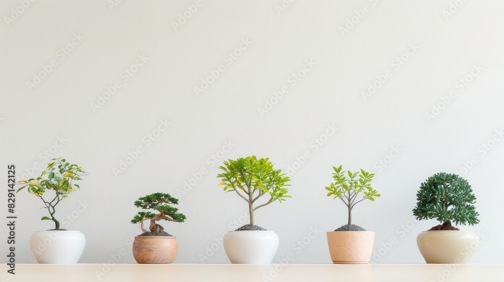 small trees grow on pot copy space on white background with minimalist style small trees grow on pot copy space on white background with minimalist style