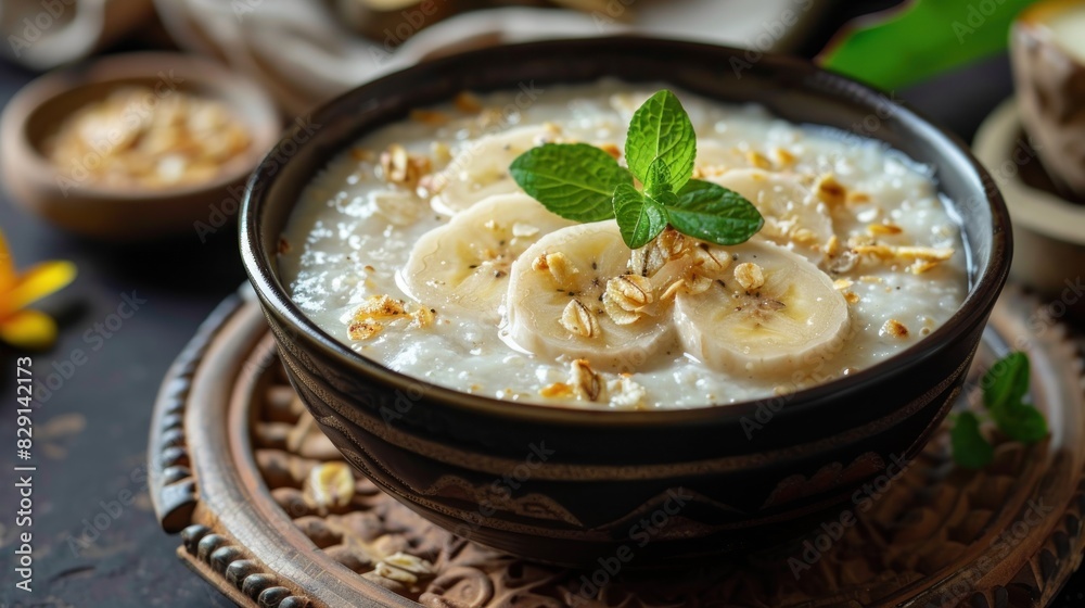A bowl of white rice with nuts and green leaves A bowl of white rice with nuts and green leaves