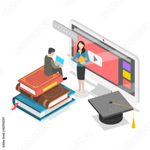 3D Isometric Flat Illustration of Virtual Learning, Education and Acquiring Knowledge. Item 2