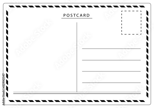 A classic air mail style travel postcard back view with copy space in line art style vector