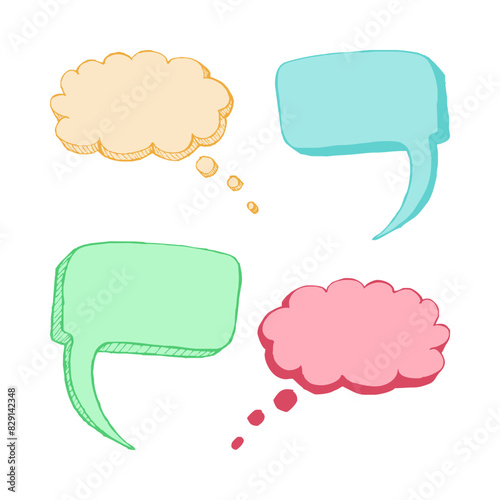 A collection of multi coloured thought bubbles in different comic styles