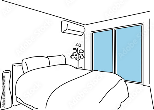 シンプルな寝室の線画イラスト