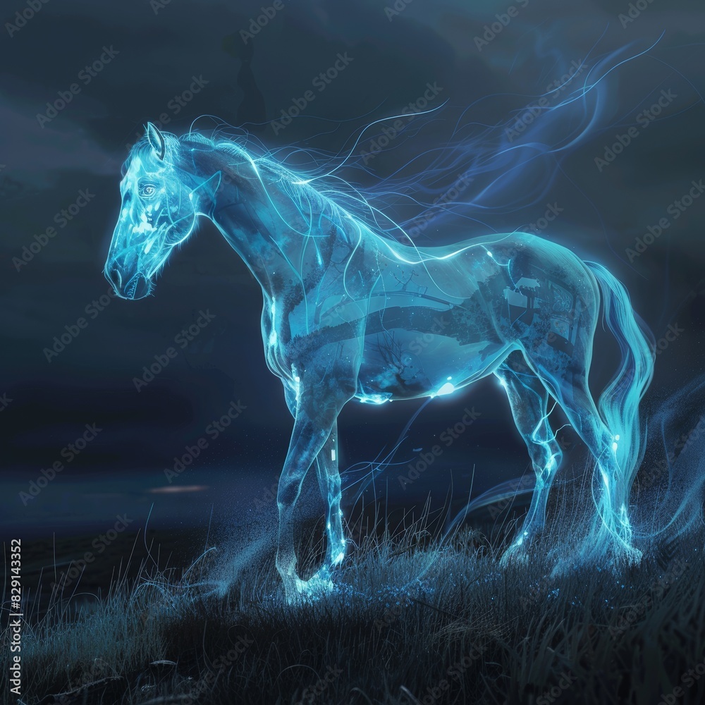 Bioluminescent Horse. Generative AI. Bioluminescent Horse. Generative AI.