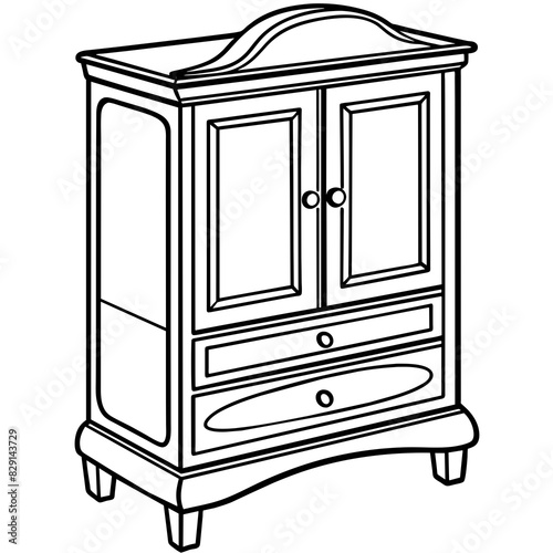 line illustration of furniture product, cabinet