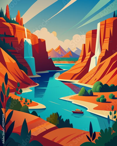 Canyon Lake, Coronado, Red Rock Illustration Art. Travel Poster Wall Art. Minimalist Vector art