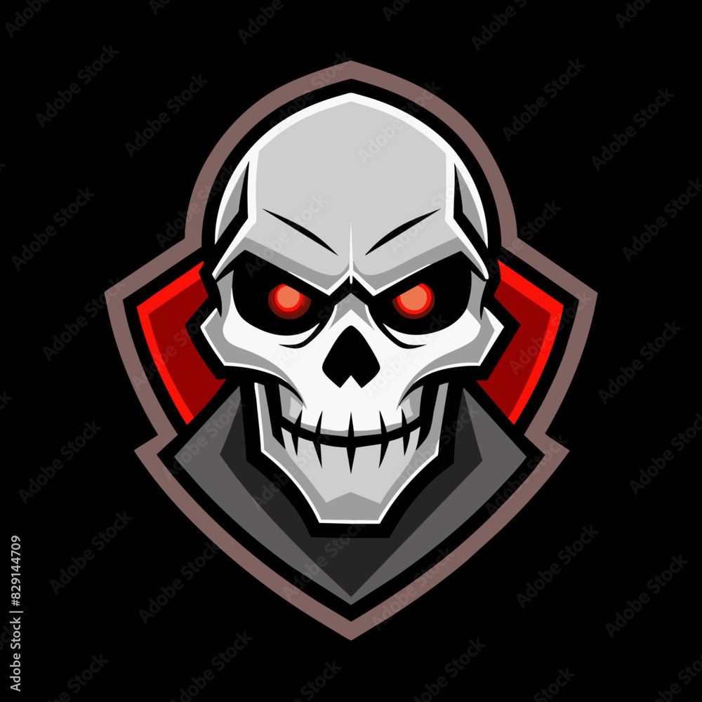 Fierce skull logo with red eyes and sharp, geometric design, perfect for esports teams, gaming communities, and branding. High-quality vector illustration conveying power, boldness, and sinister vibe