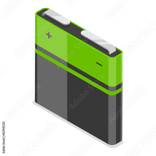 3D Isometric Flat Illustration of Battery Set, Alkaline Batteries Dfferent Size. Item 6