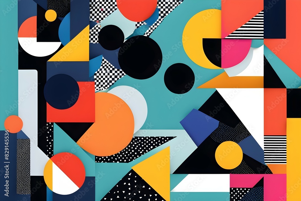 A colorful abstract painting with many different shapes and sizes A colorful abstract painting with many different shapes and sizes