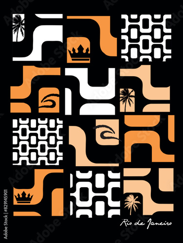 Illustration of geometric shapes in a composition alluding to the sidewalk of Ipanema, Rio de Janeiro, Brazil.