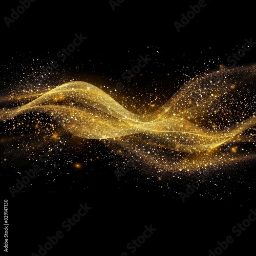 Abstract Golden Wave. Shiny gold line design element with sparkling effect on dark background