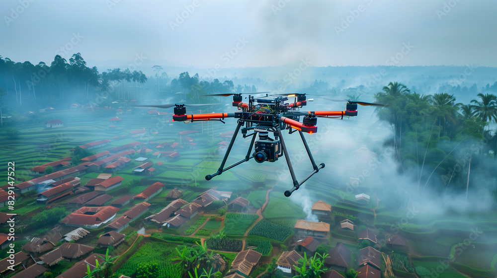 Fototapeta premium Drone surveying agricultural lands 