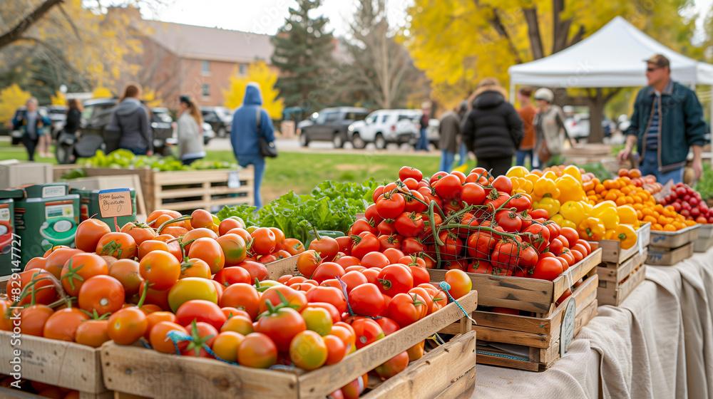 A bustling farmers market with local produce.