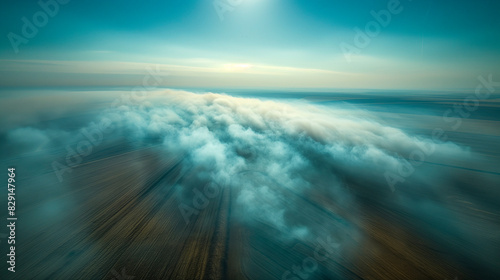 A dense smog cloud over a rural area