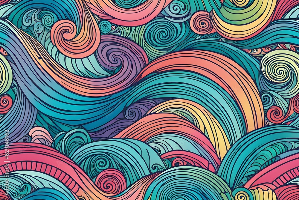 A colorful wave pattern with a blue and pink swirl A colorful wave pattern with a blue and pink swirl