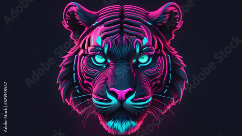 Neon avatar vector-style image of neon tiger cyberpunk head, Generative AI