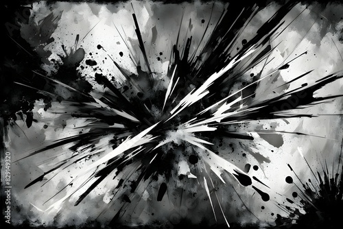 A black and white photo of a splatter of paint with a white background