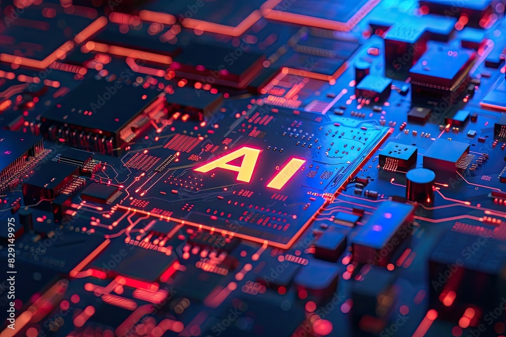 AI Microchip on Circuit Board AI Microchip on Circuit Board