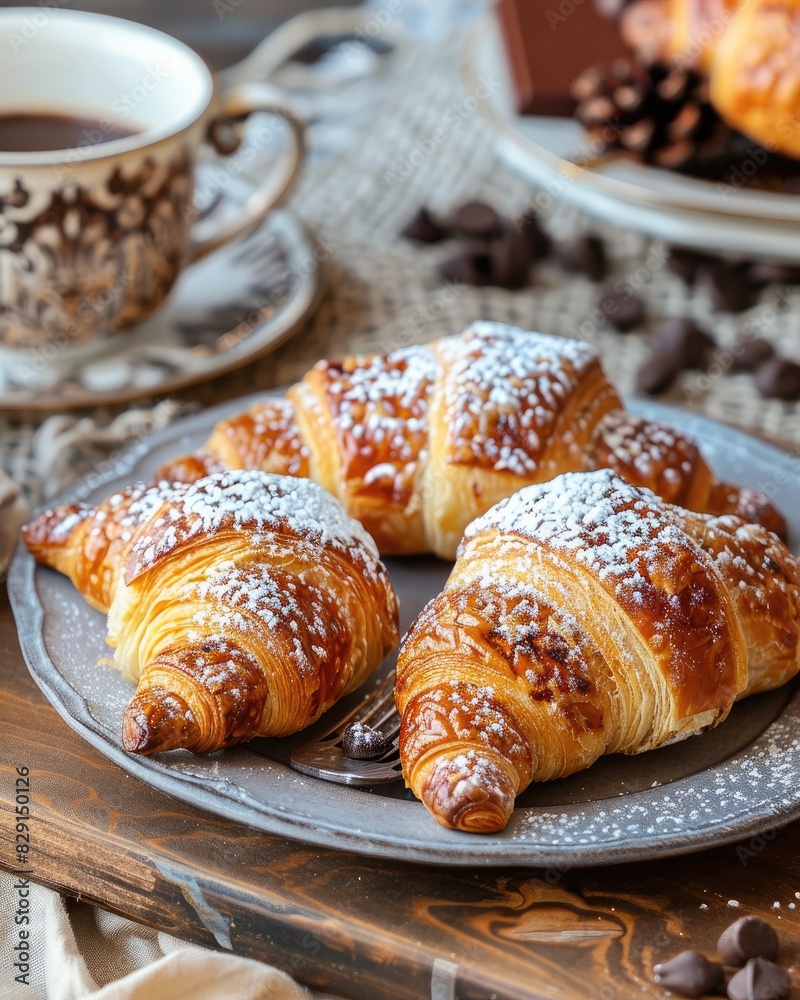 Powdered Sugar Croissants with Coffee