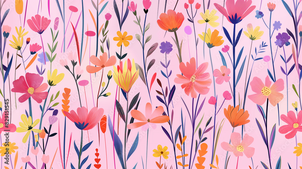 ilustración flores del campo fondo rosa ilustración flores del campo fondo rosa