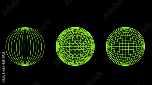 3D wireframe models of objects Network line. Geometric shapes atmosphere future. Retro futuristic design for technological or scientific element. Bright color. Vector illustration.