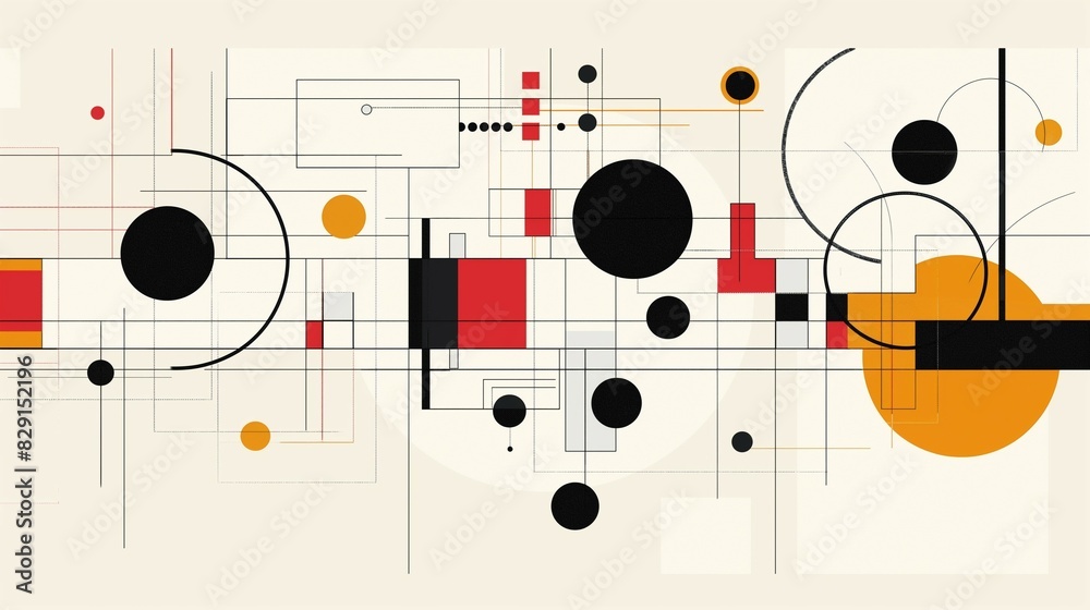 Precise geometric vector illustration pattern design shape with overlapping circles and squares, high contrast abstract matte typography style