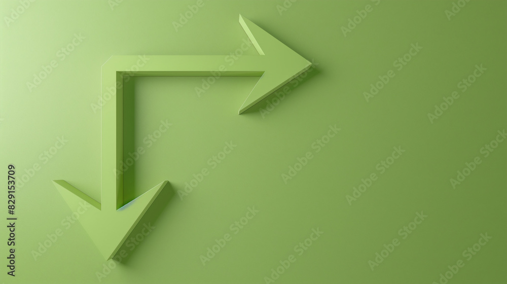 Arrows pointing right side. 3D mockup, pointer sign pointing direction on green background. Right way concept Arrows pointing right side. 3D mockup, pointer sign pointing direction on green background. Right way concept