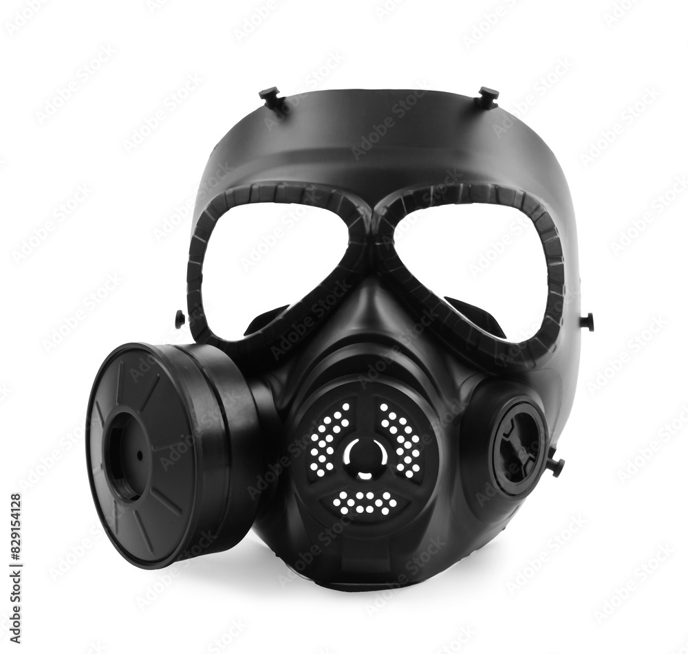 One gas mask isolated on white. Safety equipment One gas mask isolated on white. Safety equipment