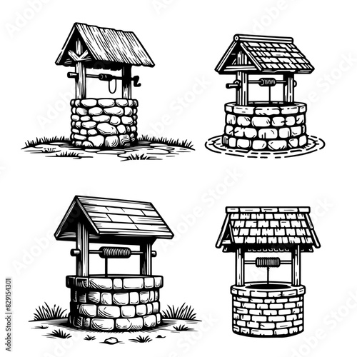 Stone Water Well Illustration.