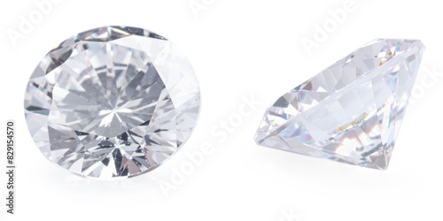 Beautiful dazzling diamonds on white background, collage