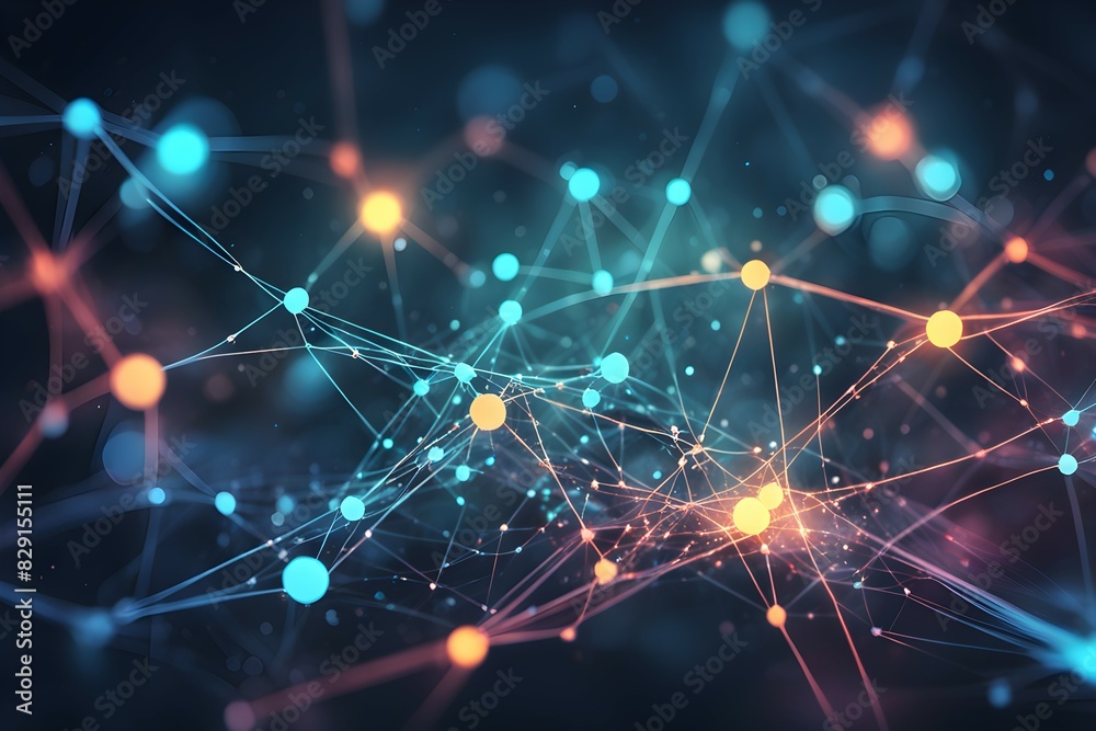 Obraz premium A colorful network of dots and lines that appear to be connected