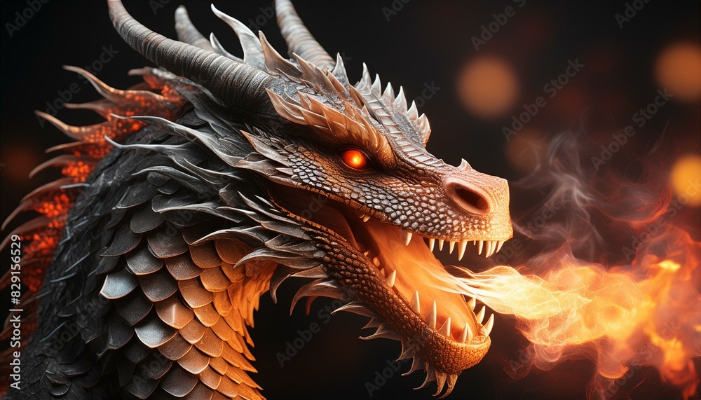 An imposing dragon with fiery orange and red scales, unleashing a powerful stream of fire An imposing dragon with fiery orange and red scales, unleashing a powerful stream of fire