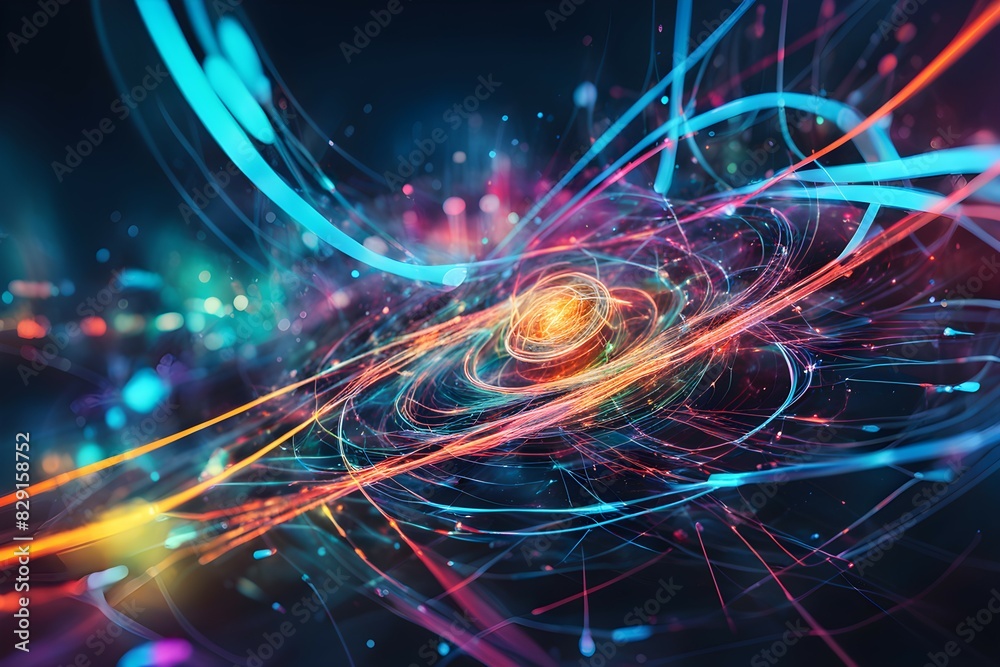 Obraz premium A colorful, abstract image of a spiral galaxy with bright blue, red