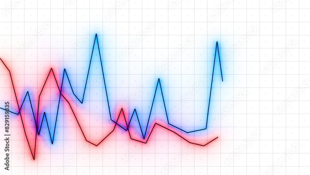 Moving multicolored chart lines. Design. Animation of moving graph values with lines on business diagram. Multicolored lines move in waves on business chart