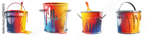 Paint Bucket  isolated on transparent png background collection set . Generative ai