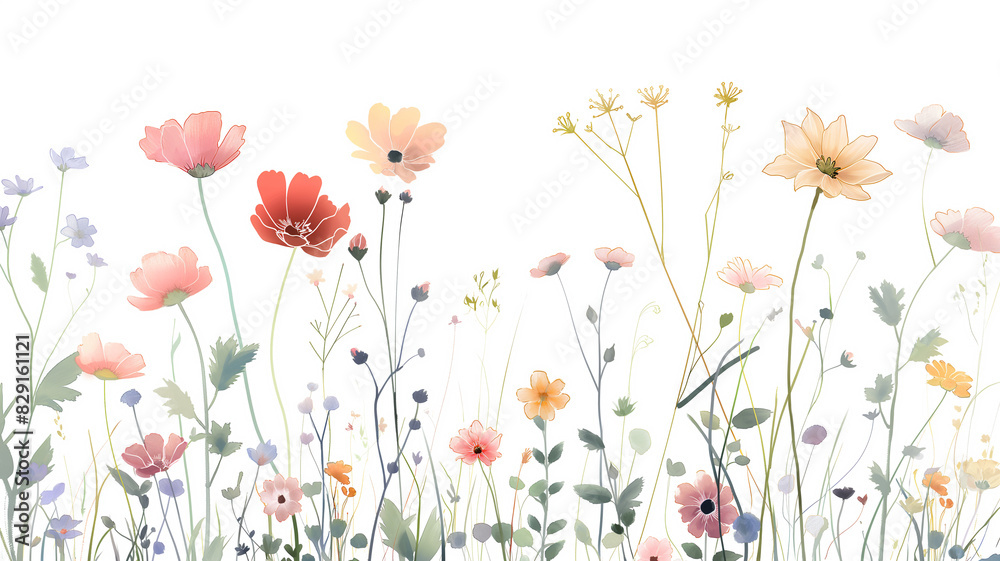 Ilustracion flores del campo con fondo blanco 
