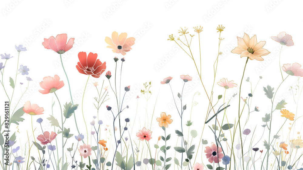 Ilustracion flores del campo con fondo blanco
Ilustracion flores del campo con fondo blanco