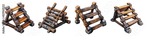 Siege Ladder isolated on transparent png background collection set . Generative ai photo